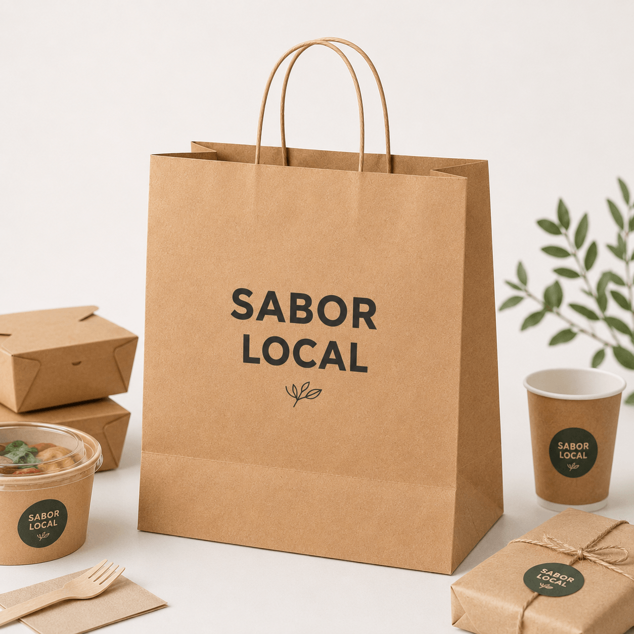 Bolsa de papel kraft personalizada con asas para comercios y empresas comprometidas con la sostenibilidad