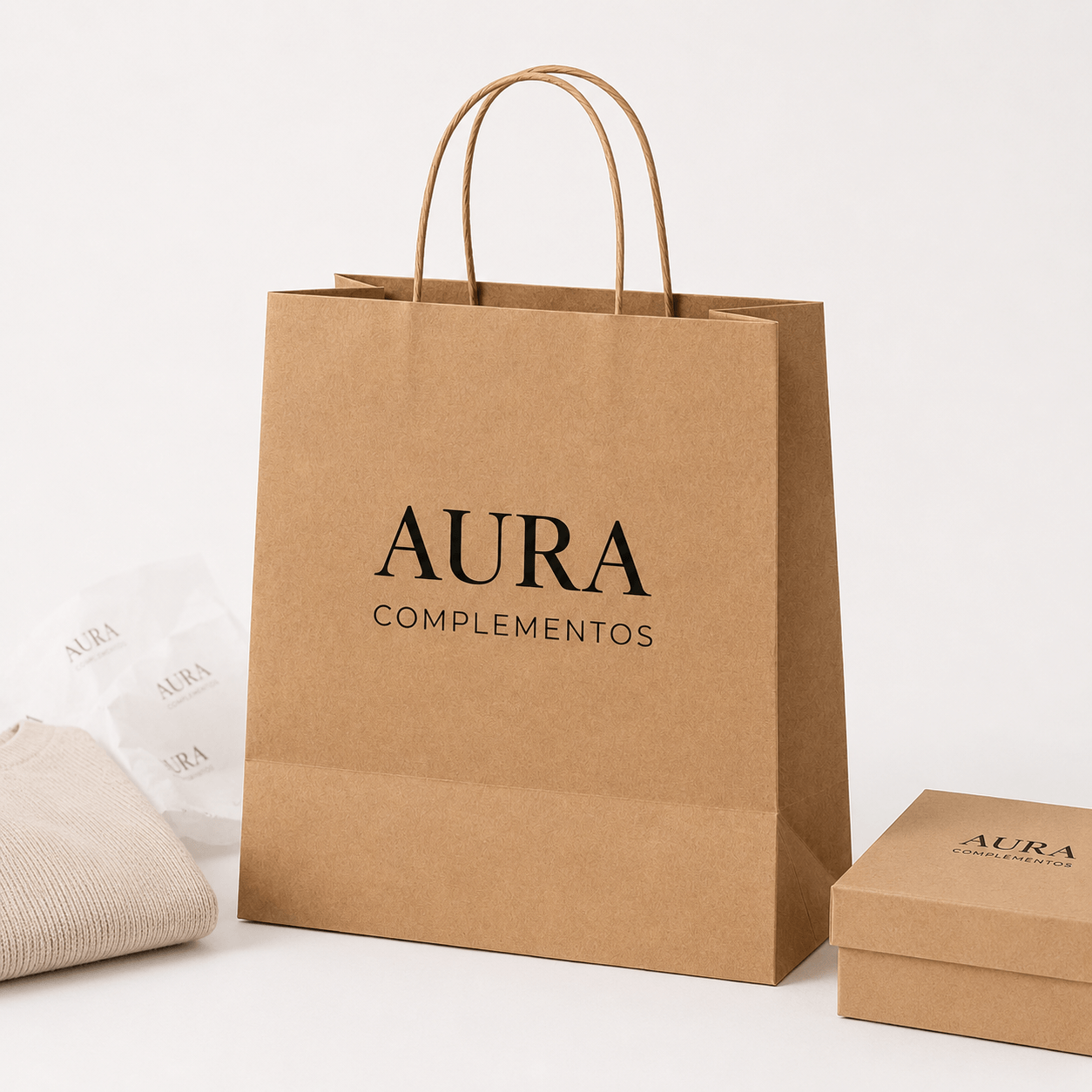 Bolsa de papel personalizada con asas para tiendas, comercios y puntos de venta