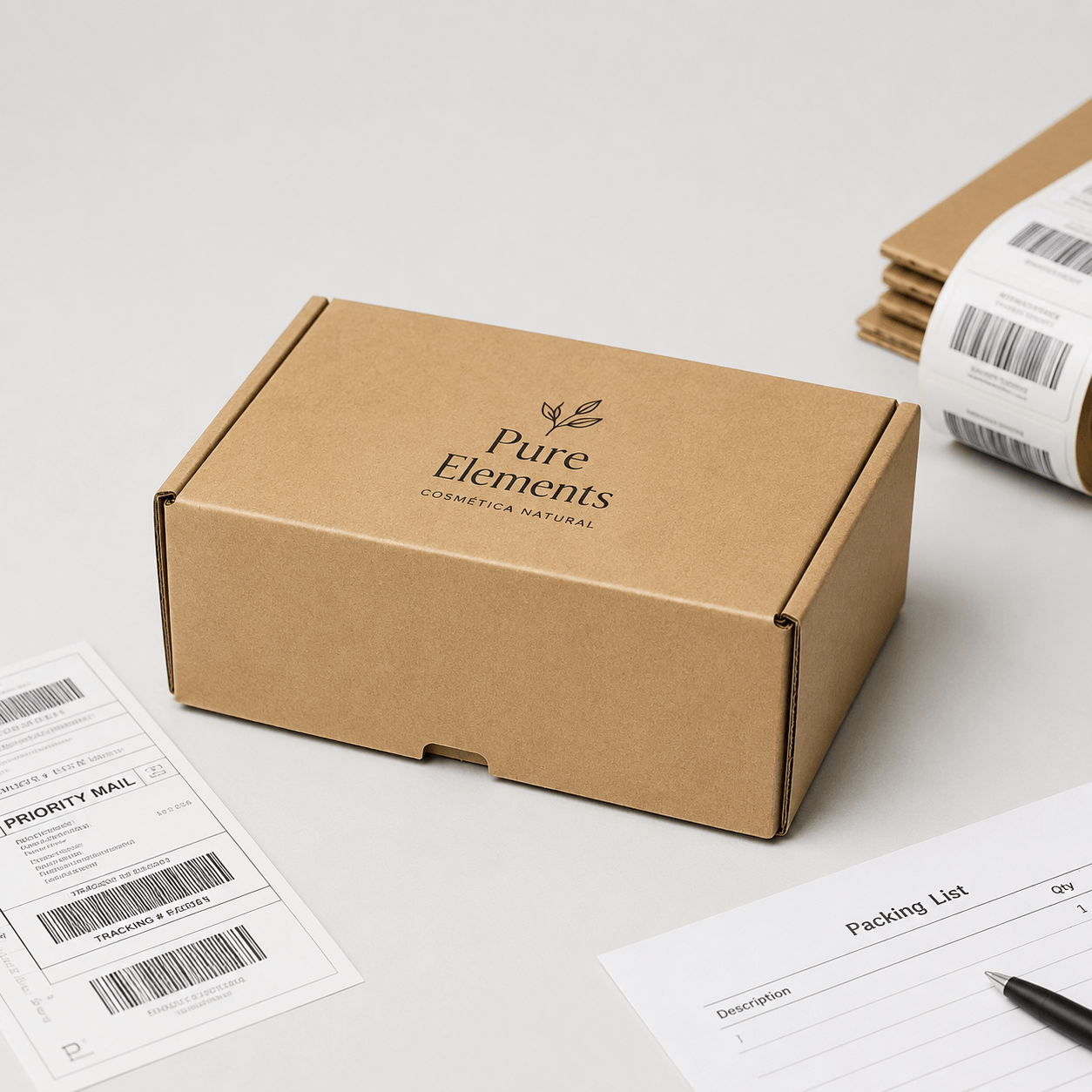 Caja ecommerce pequeña personalizada en cartón kraft para envíos de comercio electrónico y preparación de pedidos