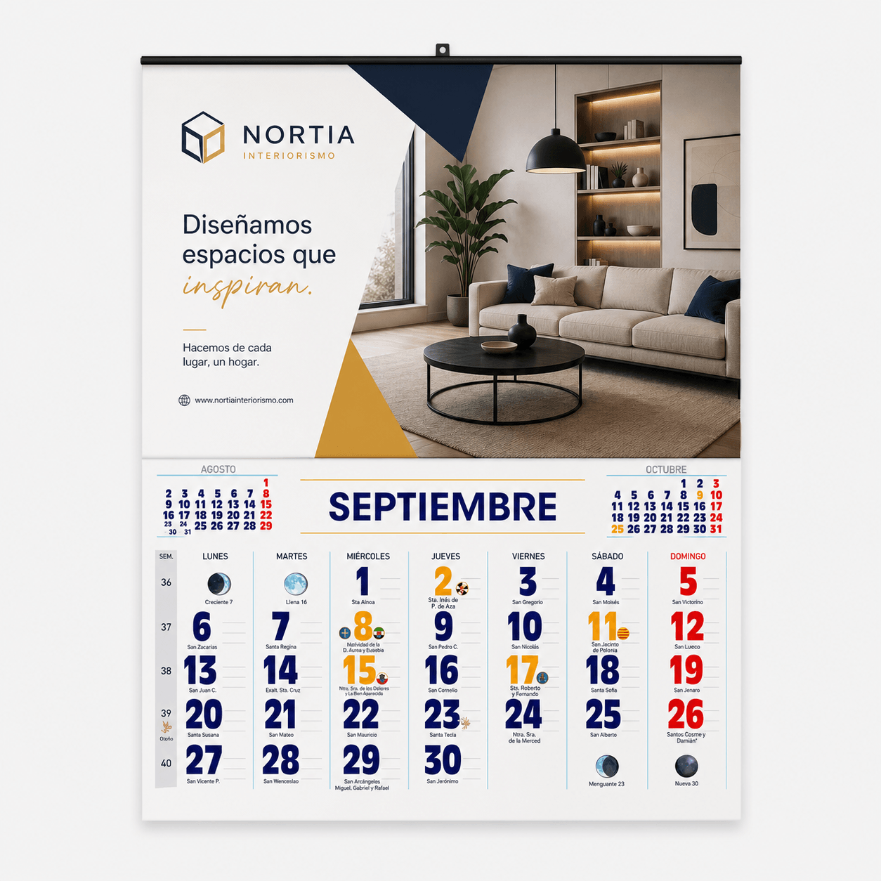 Calendario de pared publicitario con faldilla grapada CON NOTAS