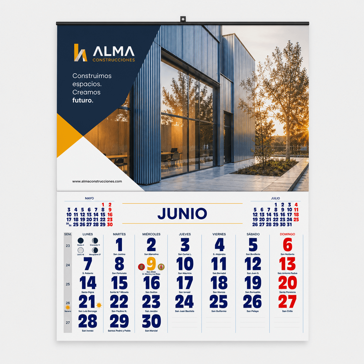 Calendario de pared publicitario con faldilla grapada SIN NOTAS