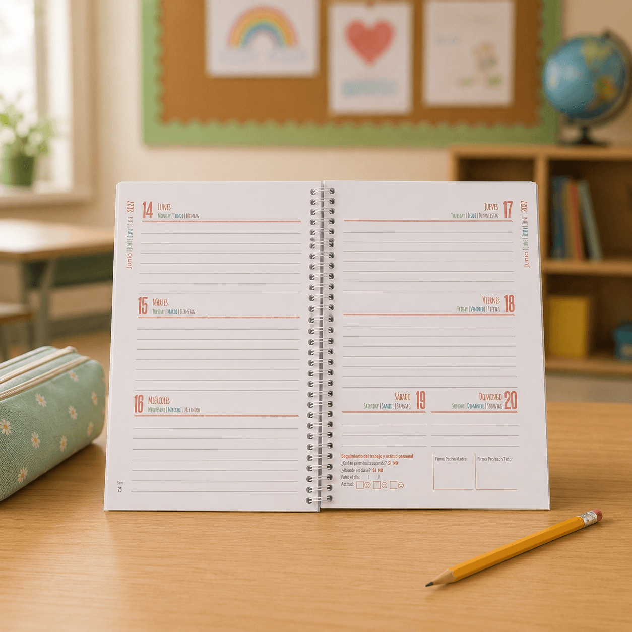 Agenda escolar semana vista con doble página