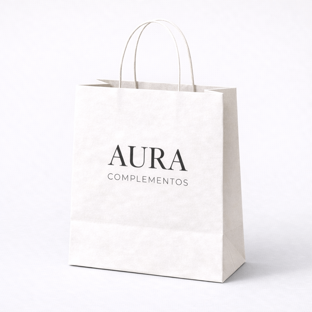 Bolsa de papel 22x23x9 personalizada con asas rizadas color kraft blanco