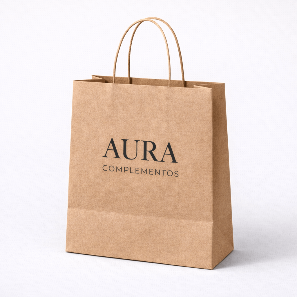 Bolsa de papel 22x23x9 personalizada con asas rizadas color kraft marrón 