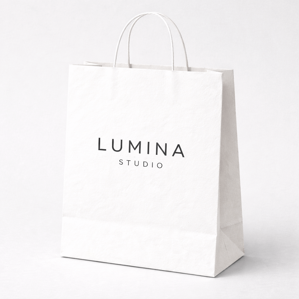 Bolsa de papel 25x31x11 personalizada con asas rizadas color kraft blanco