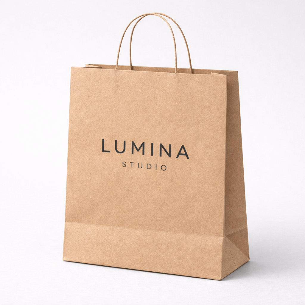 Bolsa de papel 25x31x11 personalizada con asas rizadas color kraft marrón 