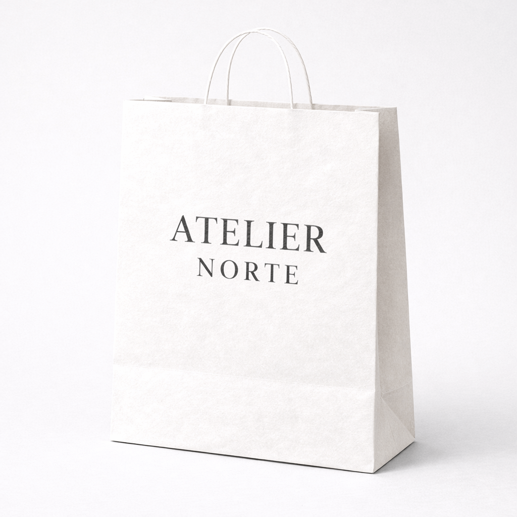 Bolsa de papel 32x40x12 personalizada con asas rizadas color blanco kraft