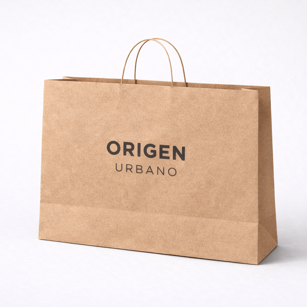 Bolsa de papel 41x32x15 personalizada con asas rizadas color kraft marrón 