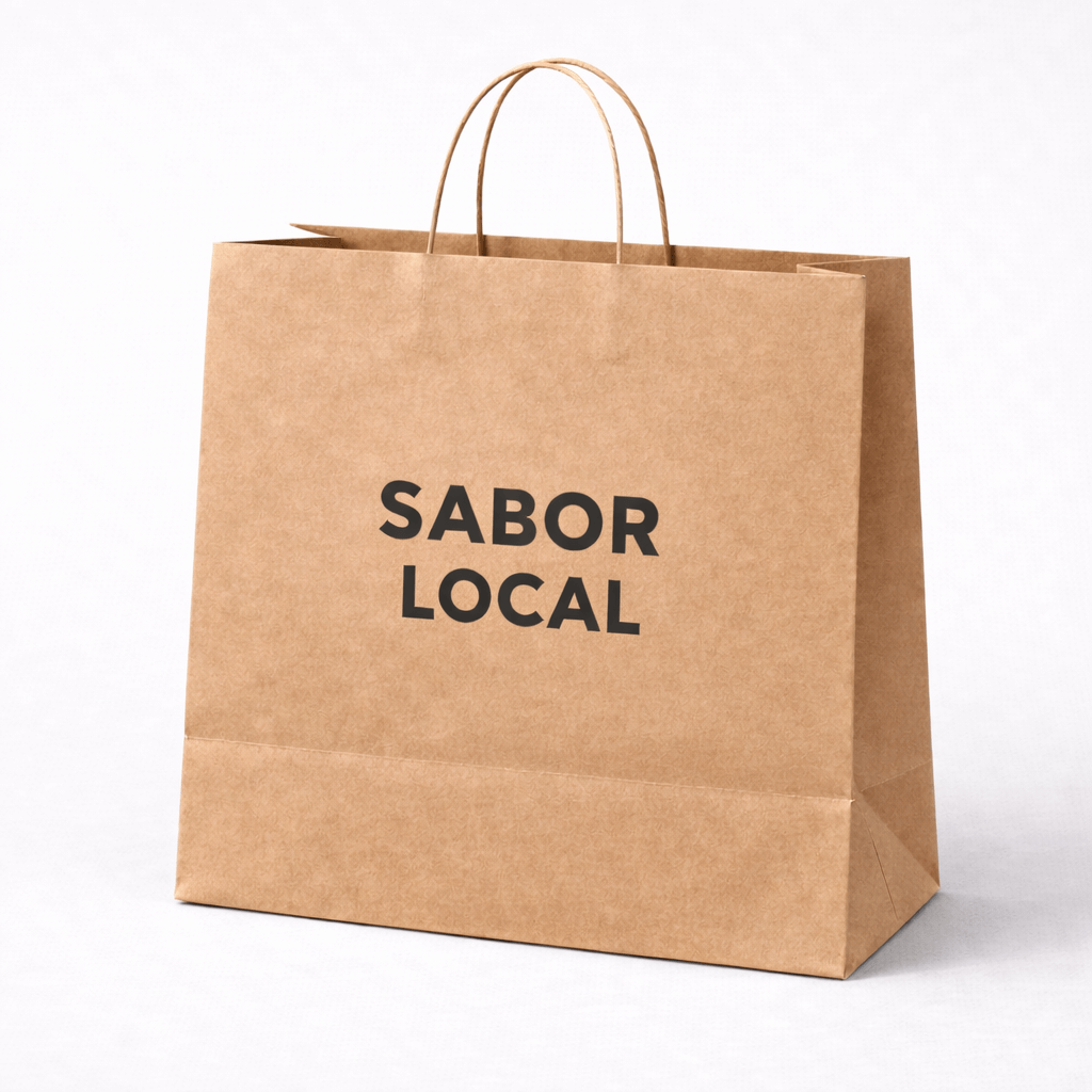 Bolsa de papel 30x29x18 take way personalizada con asas rizadas color kraft marrón 