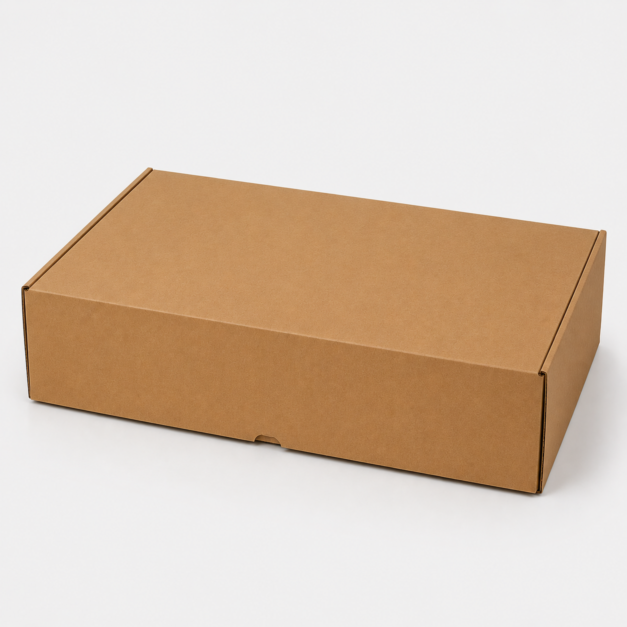 Caja ecommerce grande personalizada en cartón kraft, vista lateral cerrada