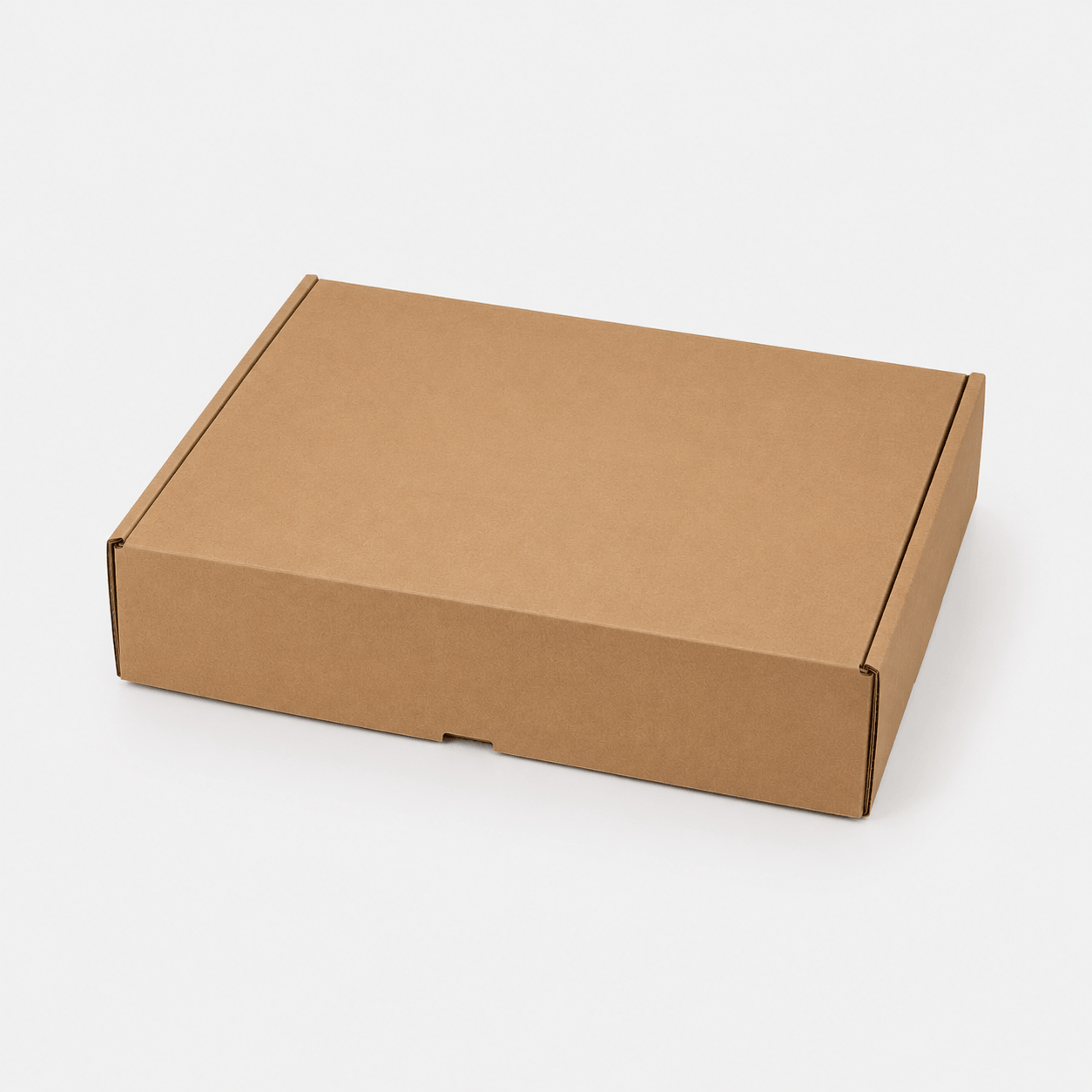 Caja ecommerce mediana personalizada en cartón kraft, vista lateral cerrada