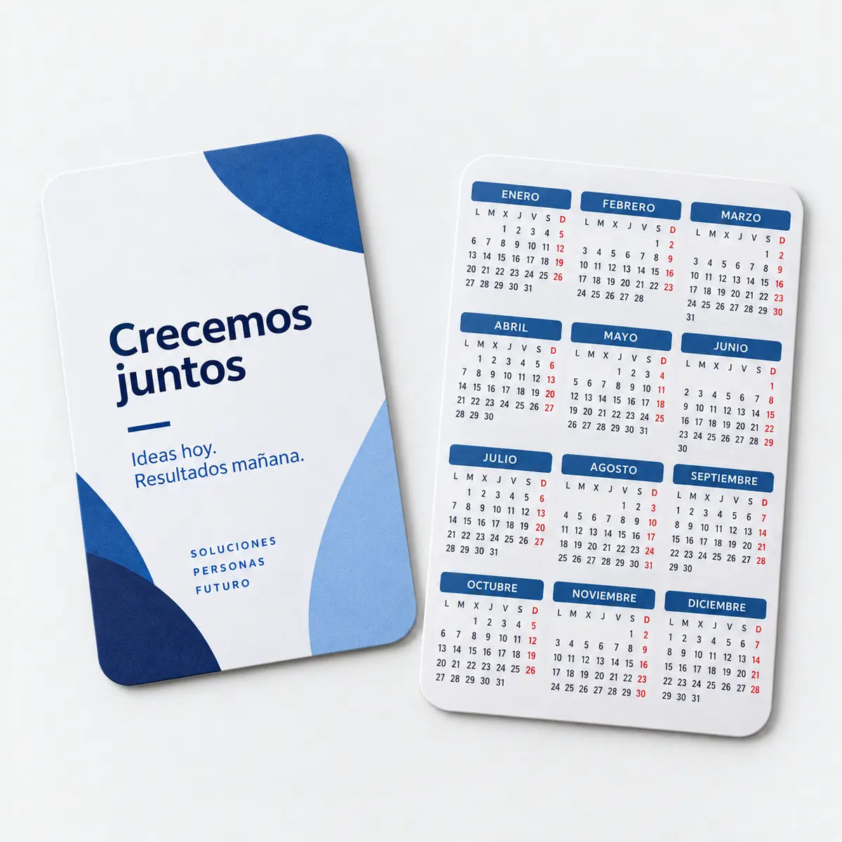 Calendario de bolsillo vertical con diseño corporativo y doce meses