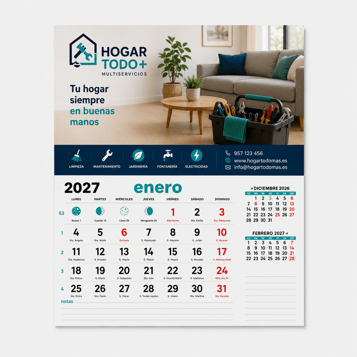 Calendario magnético para nevera formato horizontal