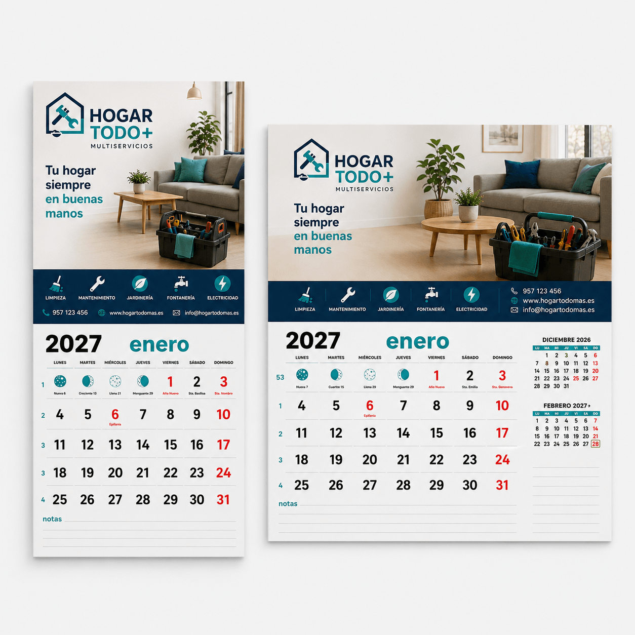 Dos modelos de calendarios magnéticos diferentes. Formato vertical y formato horizontal