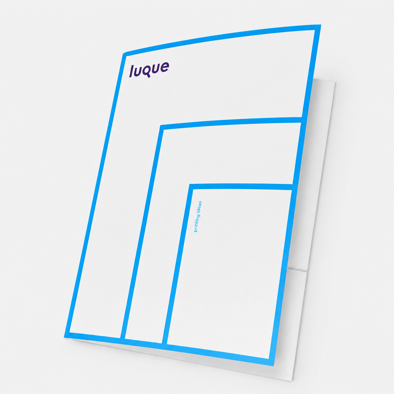 Mockup de carpeta corporativa personalizada con logo Luque y bolsillos