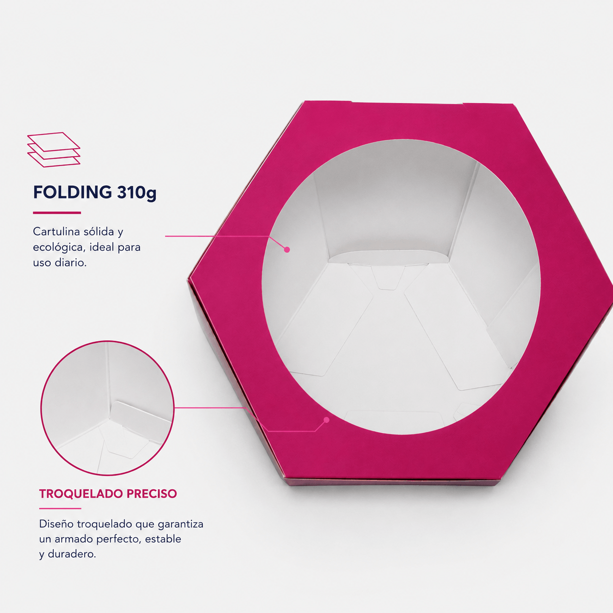 Usamos cartulina folding de 310g para darle una estructura rígida.