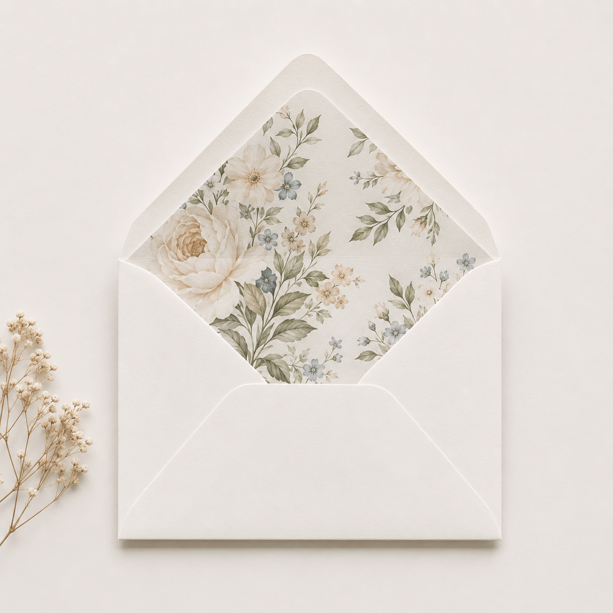 Forro personalizado impreso para sobre C5 de invitación de boda con diseño floral elegante.