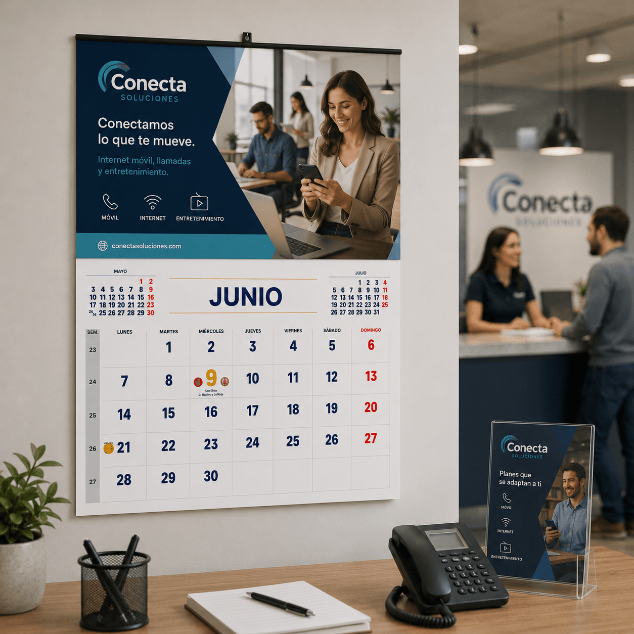 impresión profesional de calendario de pared con faldilla