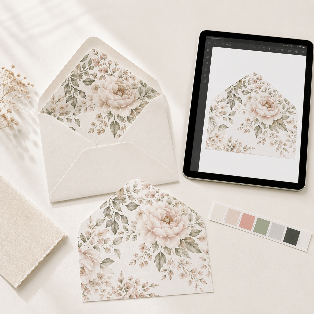 Forros personalizados para sobres de boda impresos a todo color sobre papel offset blanco de 120 gramos.