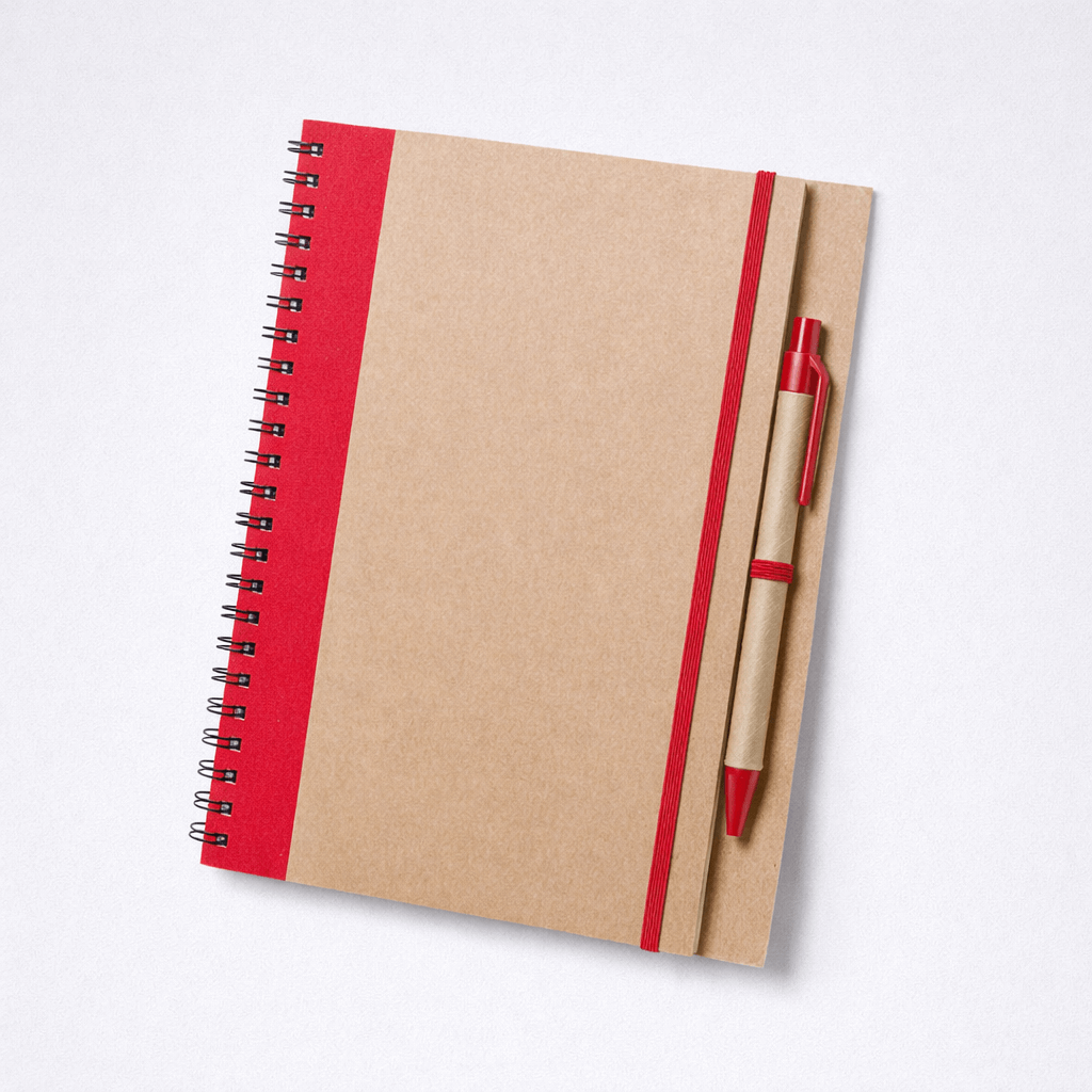Libreta corporativa reciclada con cierre elástico en color rojo