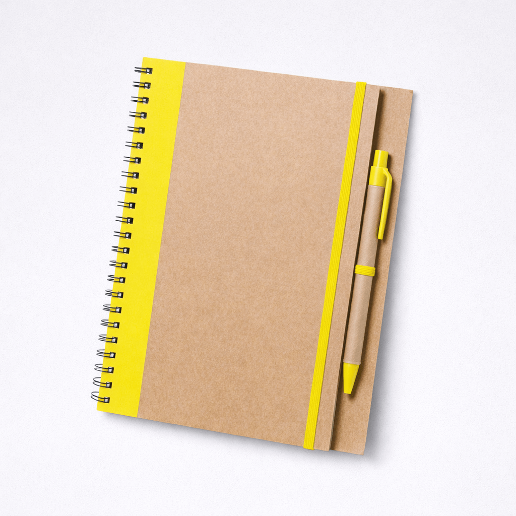 Libreta publicitaria de cartón reciclado en color amarillo