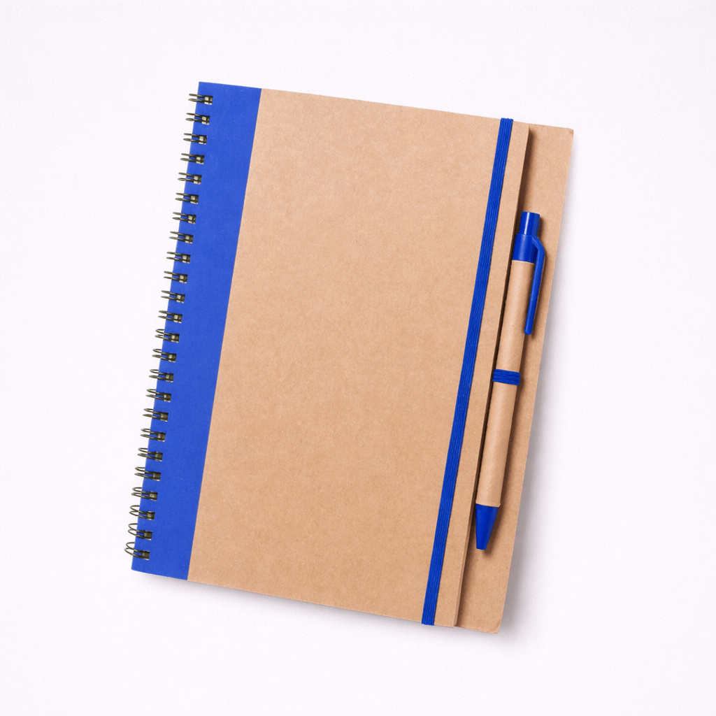 Libreta de cartón reciclado con anillas metálicas en azul eléctrico