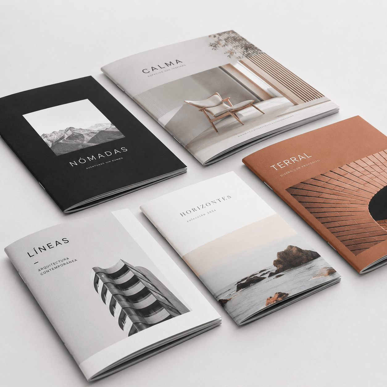 Magazine editorial creativo con impresión profesional y diseño contemporáneo