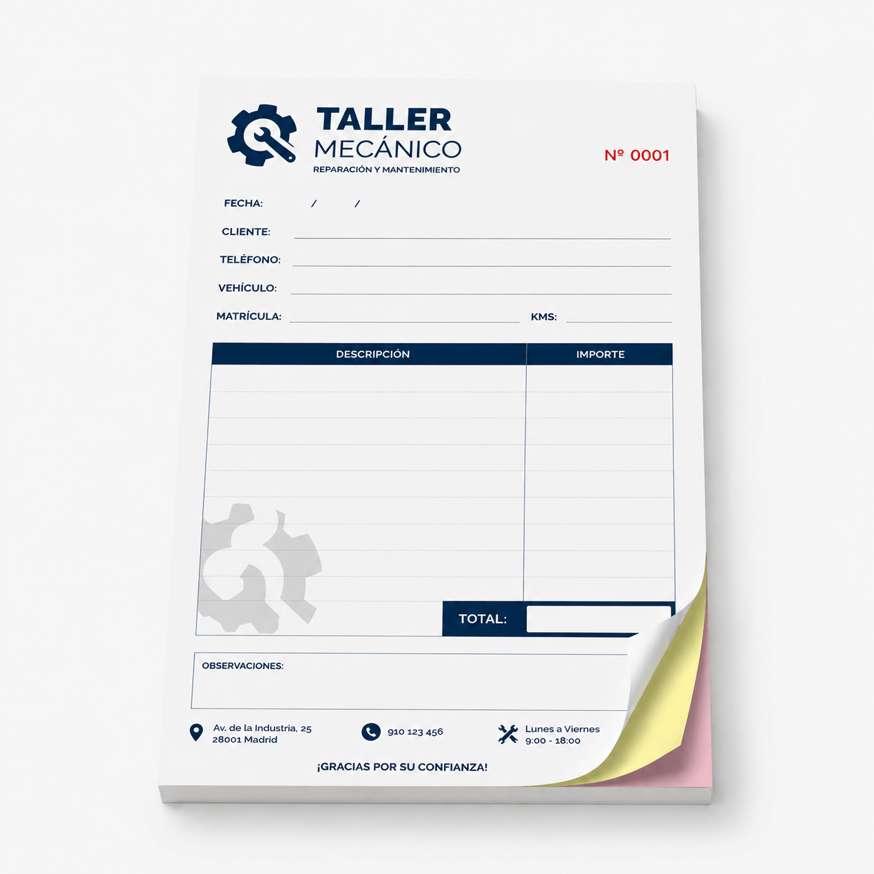 talonario autocopiativo formato A4